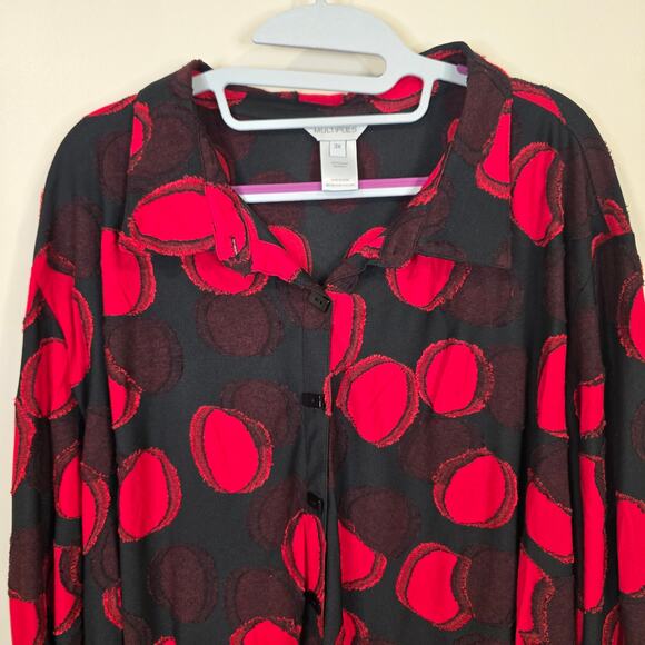 Women's Multiples Black & Red Button Up Blouse Roll Tab Sleeves | Size 3X - Picture 3 of 10